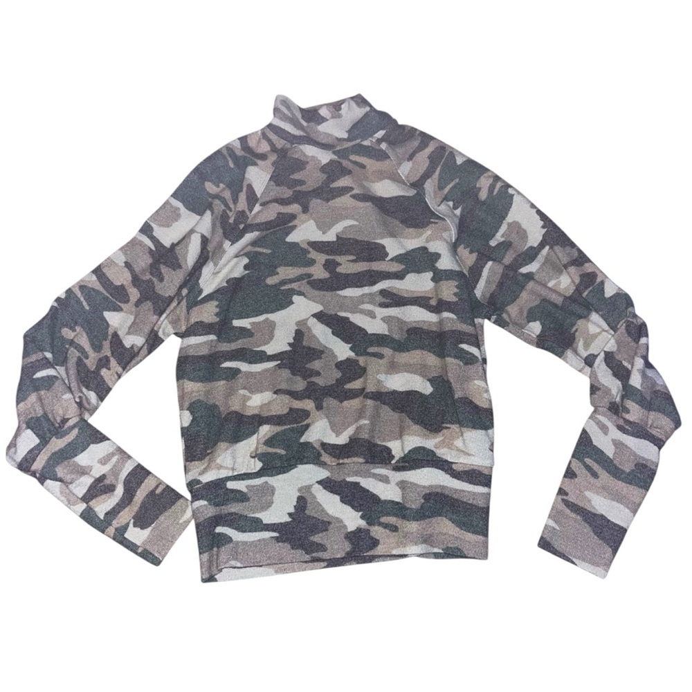 Maeve by Anthropologie XS Camo Balloon Sleeve Soft Turtleneck Sweatshirt Sweater